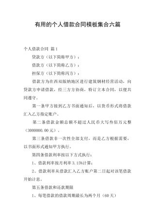 实用的个人借款合同模板集合六篇