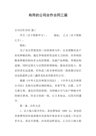 实用的公司合作合同三篇