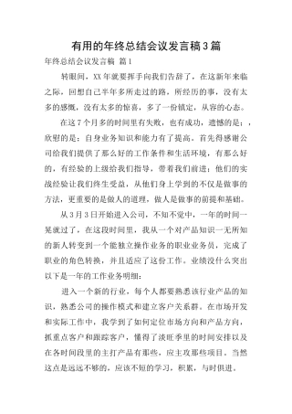 实用的年终总结会议发言稿3篇