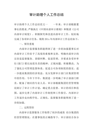 审计助理个人工作总结