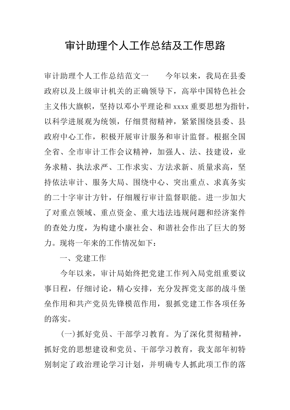 审计助理个人工作总结及工作思路_第1页