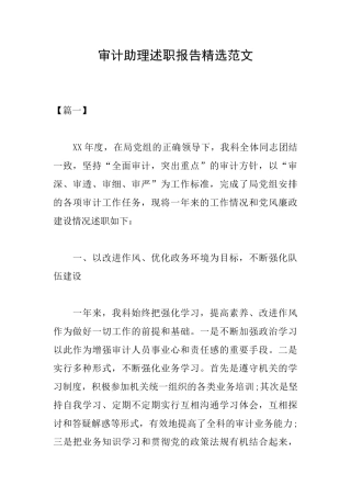 审计助理述职报告精选范文