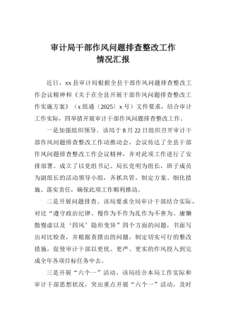 审计局干部作风问题排查整改工作情况汇报