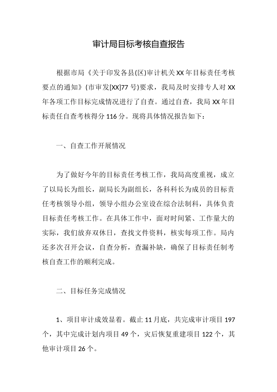 审计局目标考核自查报告_第1页