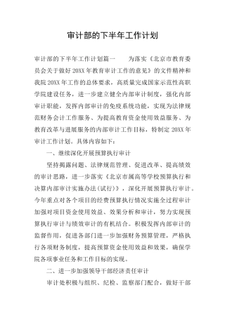 审计部的下半年工作计划