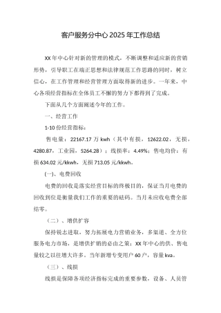 客户服务分中心2025年工作总结