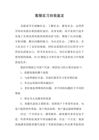 客服实习自我鉴定