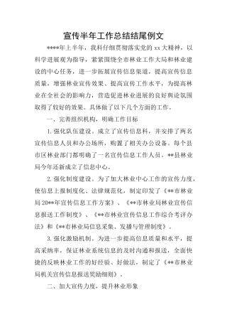 宣传半年工作总结结尾例文