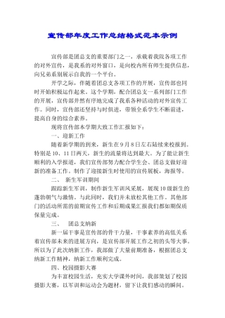 宣传部年度工作总结格式范本示例