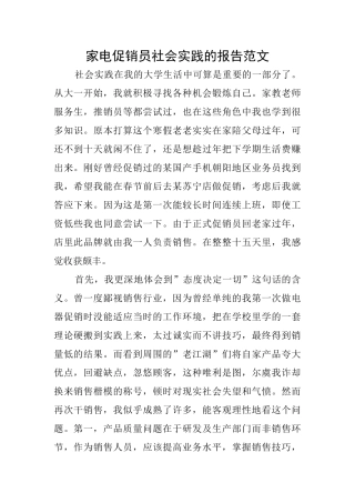 家电促销员社会实践的报告范文