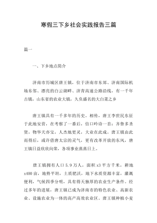 寒假三下乡社会实践报告三篇