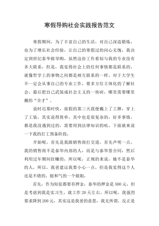 寒假导购社会实践报告范文