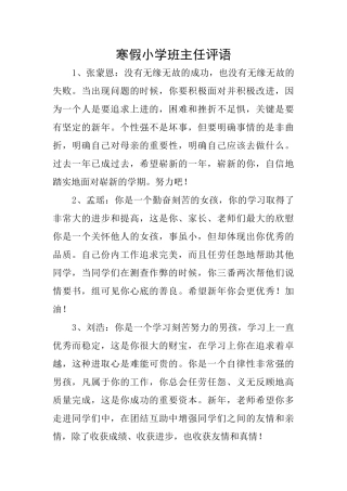 寒假小学班主任评语