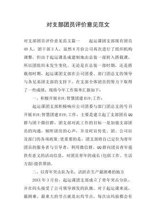 对支部团员评价意见范文