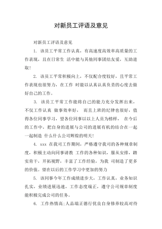 对新员工评语及意见