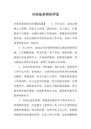 对班级教师的评语