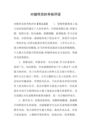 对辅导员的考核评语