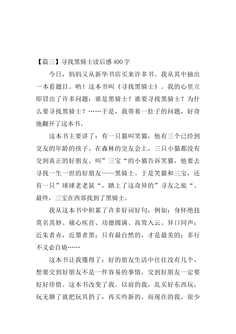 寻找黑骑士读后感400字五篇_第3页