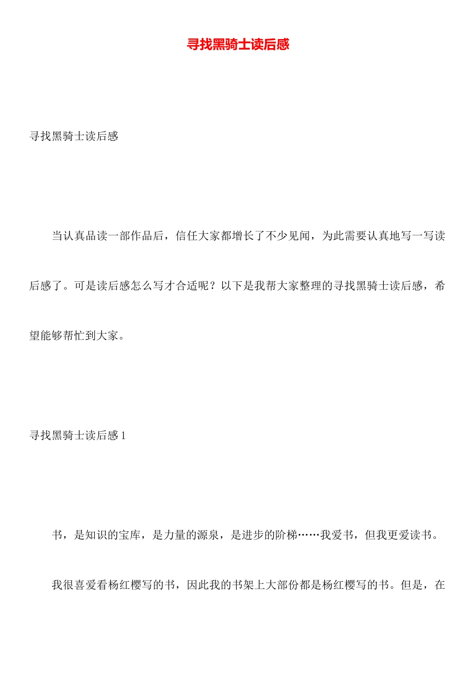 寻找黑骑士读后感_第1页