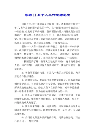 导游11月个人工作总结范文