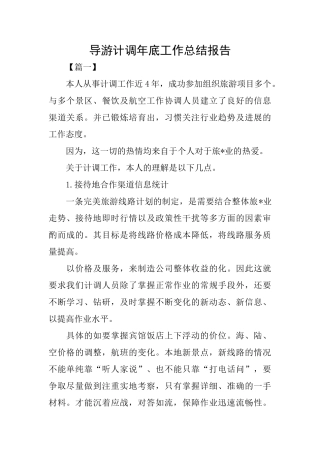 导游计调年底工作总结报告