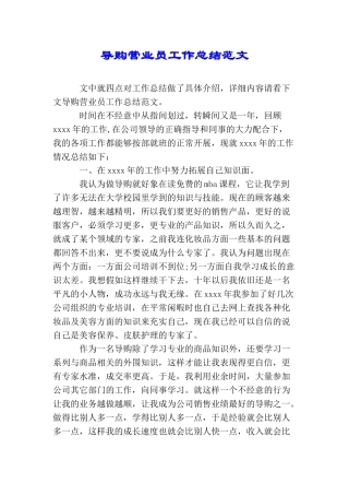 导购营业员工作总结范文