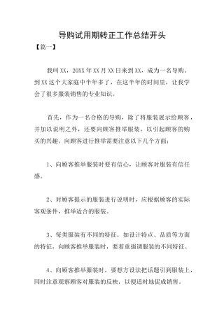 导购试用期转正工作总结开头