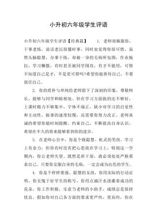 小升初六年级学生评语