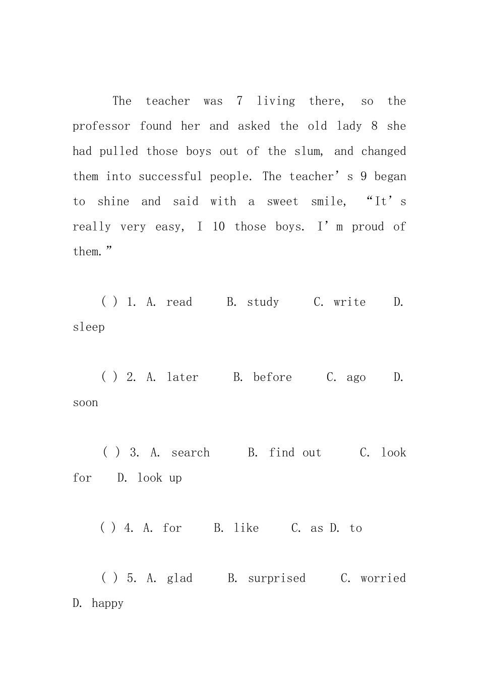 小升初英语完形填空练习题_第2页