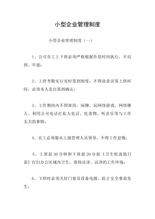 小型企业管理制度