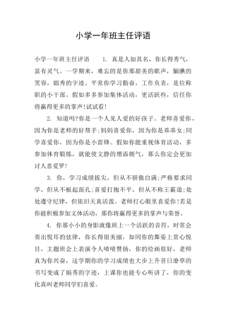 小学一年班主任评语