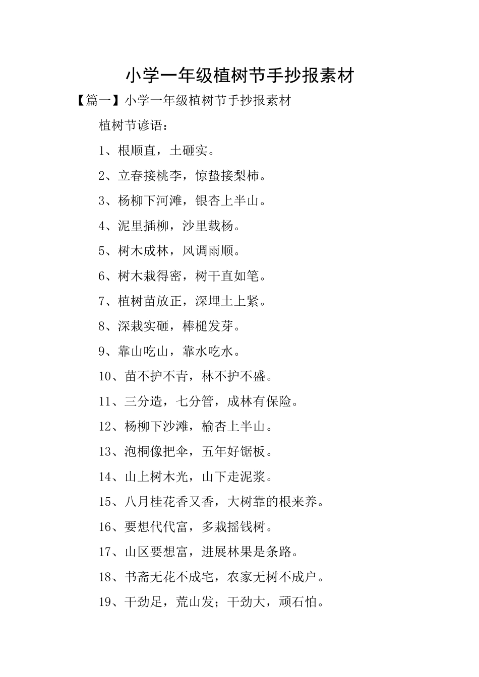 小学一年级植树节手抄报素材_第1页