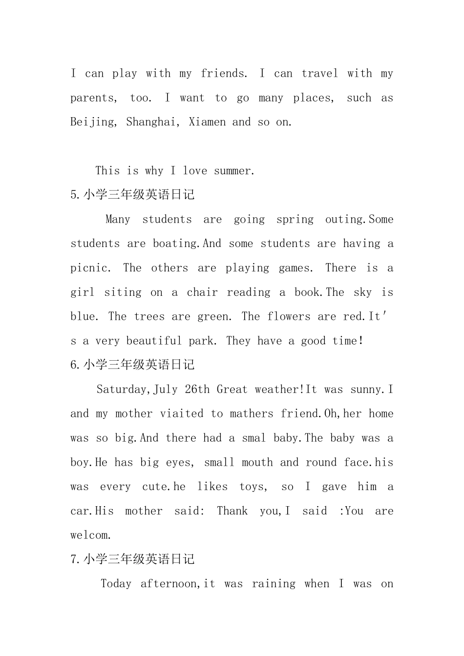 小学三年级英语日记_第3页