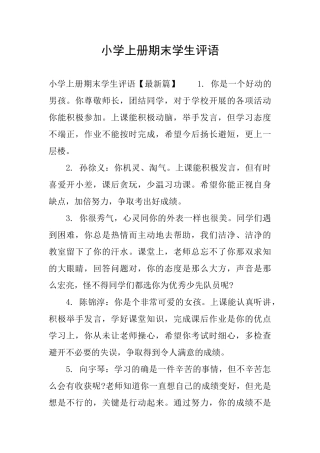 小学上册期末学生评语