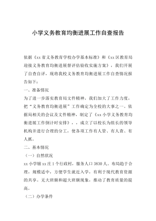 小学义务教育均衡发展工作自查报告
