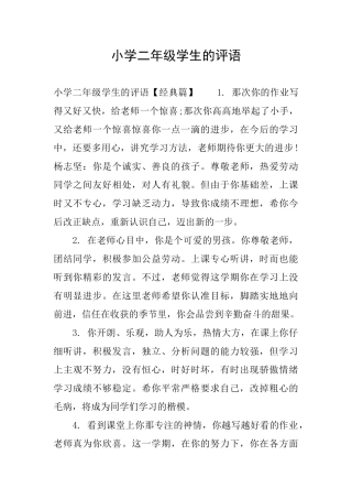 小学二年级学生的评语