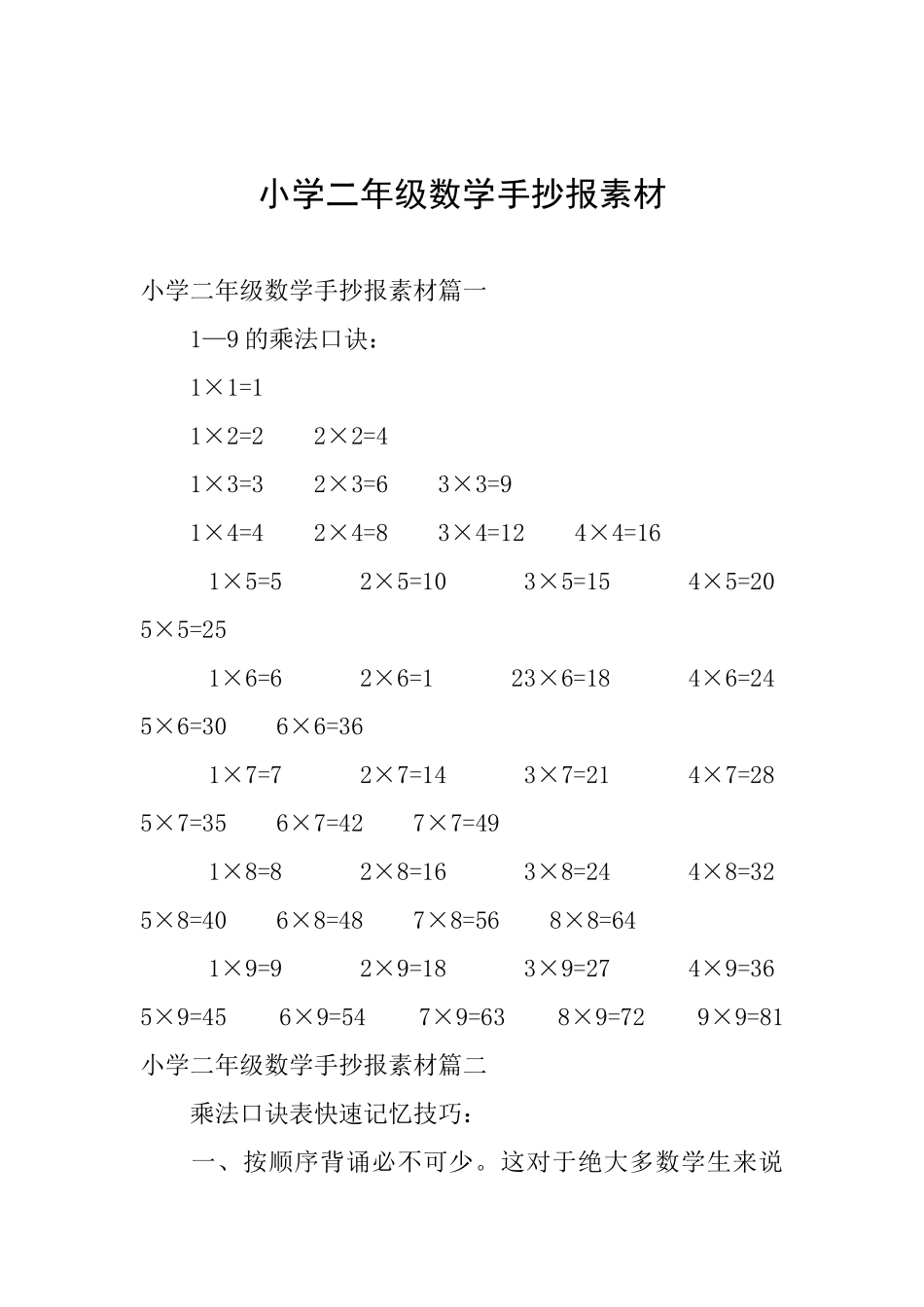小学二年级数学手抄报素材_第1页