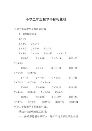 小学二年级数学手抄报素材