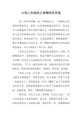 小学二年级的上学期学生评语