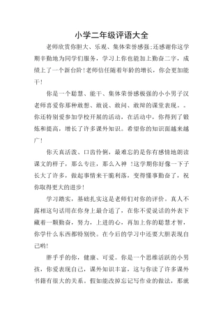 小学二年级评语大全