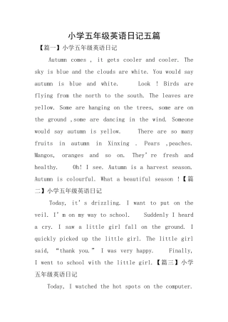小学五年级英语日记五篇