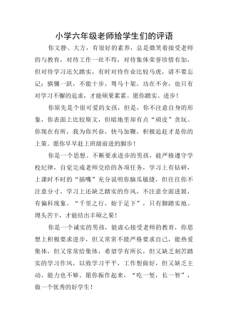小学六年级老师给学生们的评语