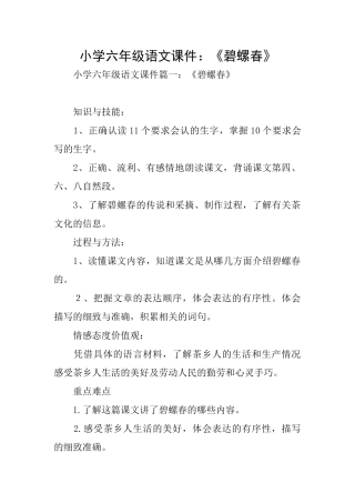小学六年级语文课件：《碧螺春》