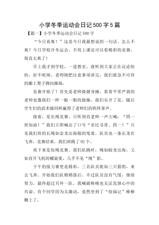 小学冬季运动会日记500字5篇