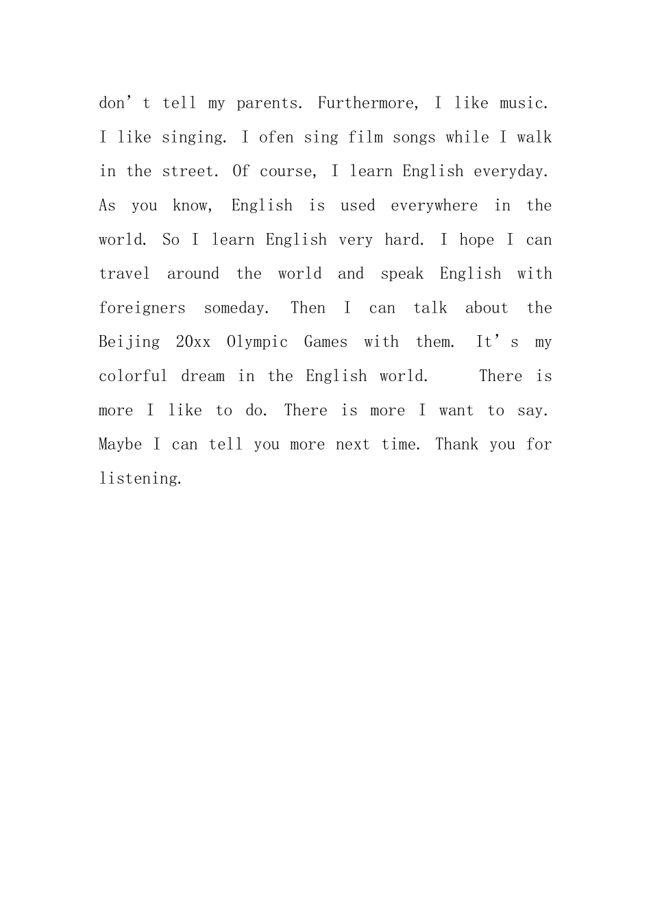 小学四年级英语演讲范文_第3页