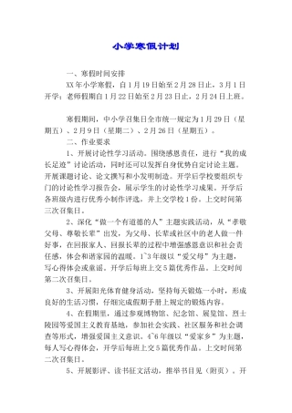 小学寒假计划