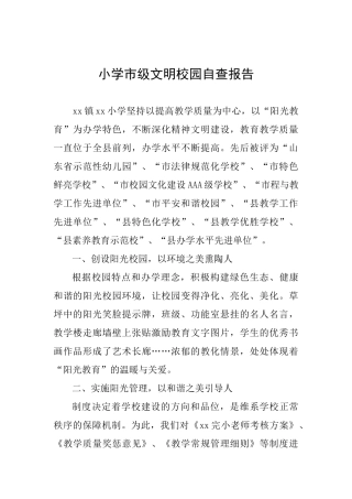 小学市级文明校园自查报告