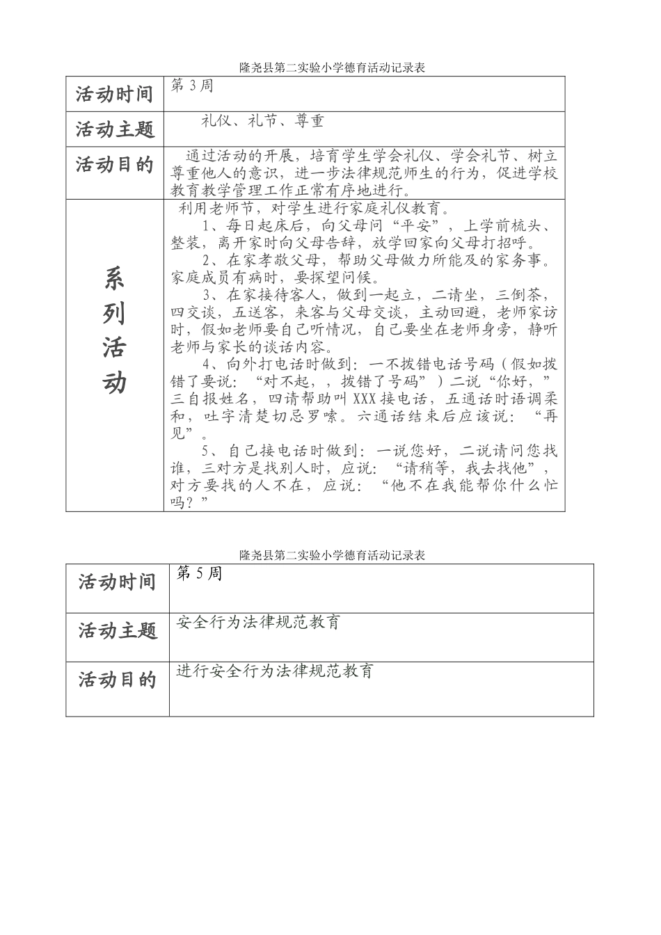 小学德育活动记录表_第1页
