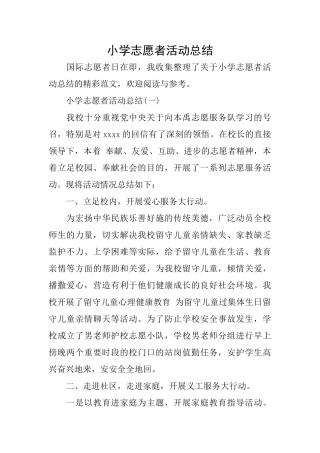 小学志愿者活动总结