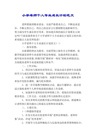 小学教师个人专业成长计划范文